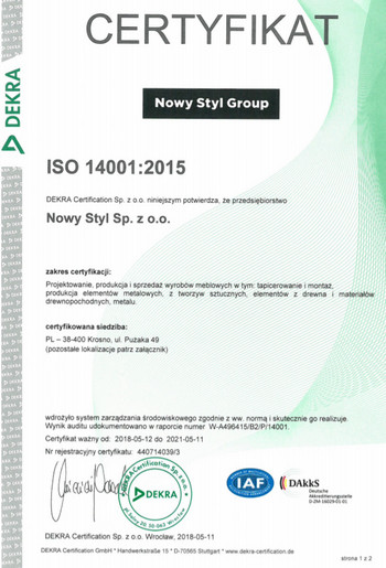 Сертификат за управление по отношение на околната среда ISO 14001